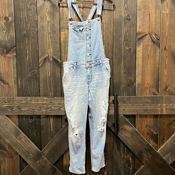 Hollister Overalls M Denim Distressed Low Rise Jeans Slouchy Pocket Vtg Inspired - Picture 1 of 13